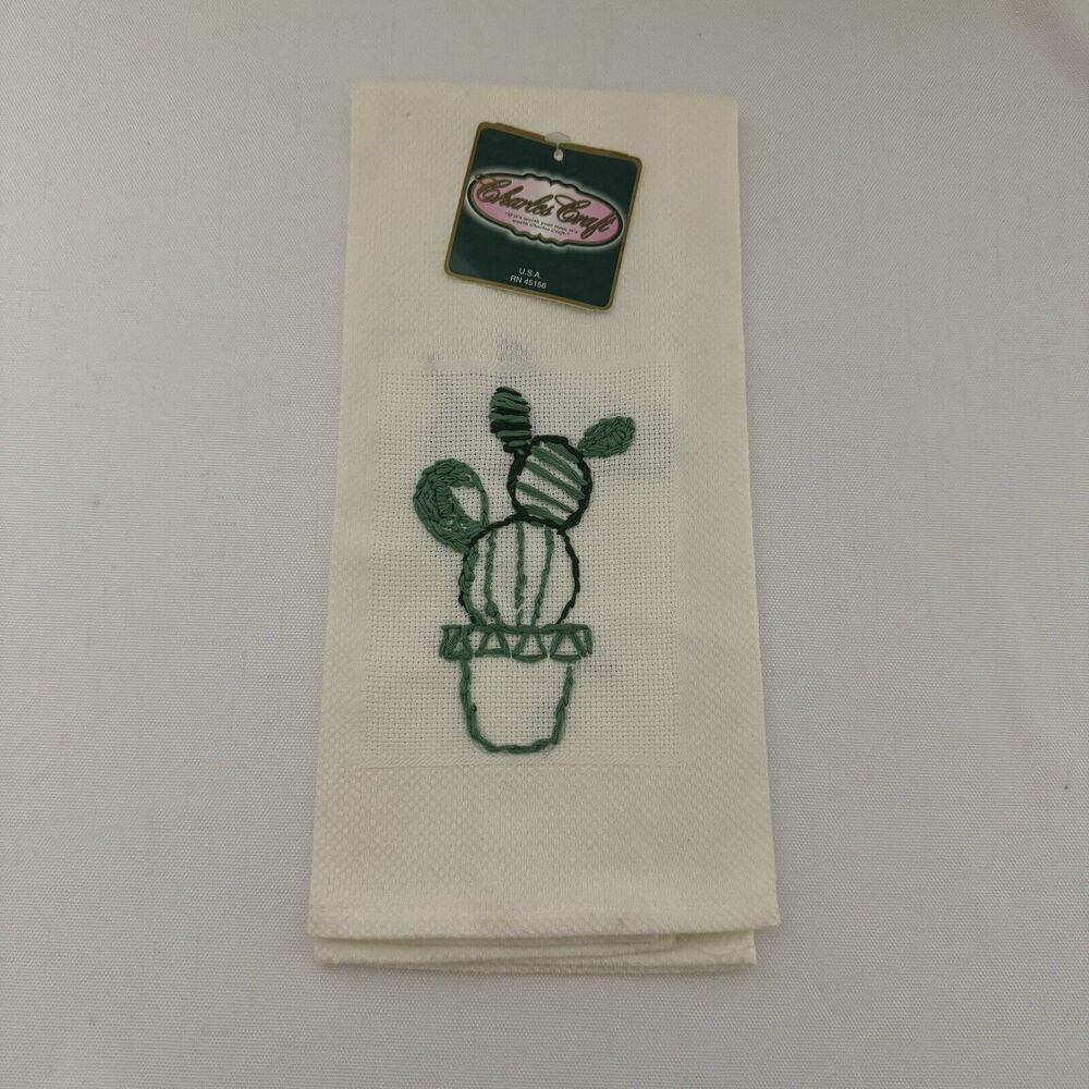 Charles Craft Cross Stitch Collectible Cactus In Pot Tea Towel 100% Cotton NWT